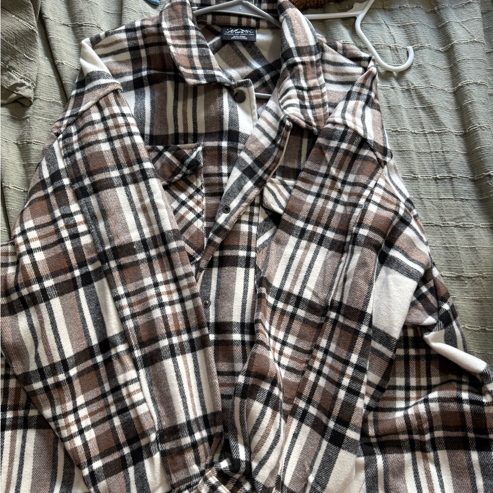 Cream and brown shacket
